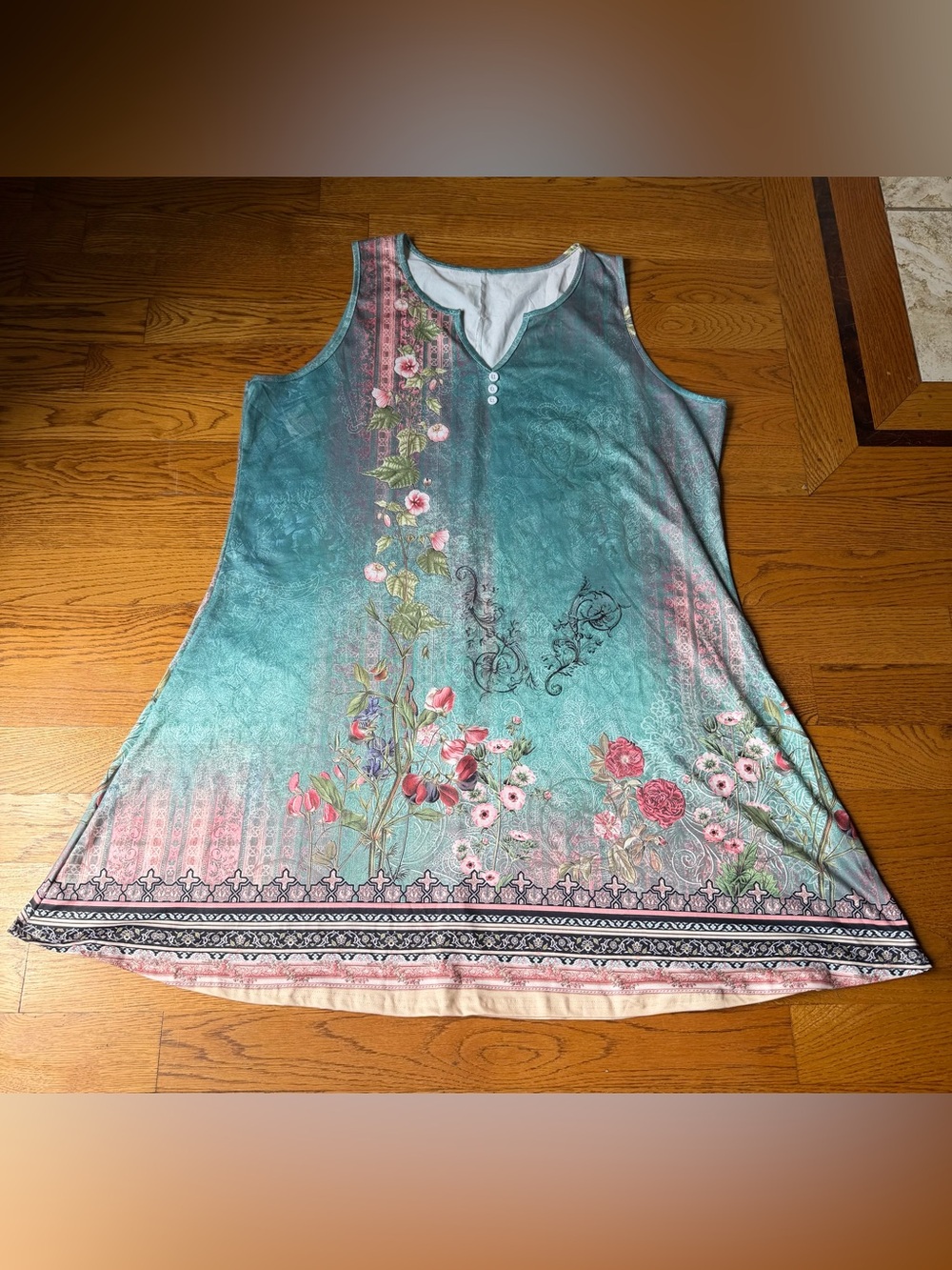 Denater Boho Floral Tunic Dress Sleeveless V-Neck Plus Size 5XL
